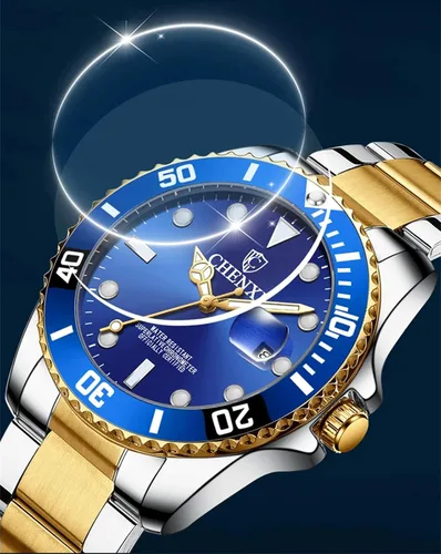 Vista 2 de MASTOP Reloj para hombre, de acero inoxidable, de dos tonos, impermeable, analógico, de cuarzo, con calendario