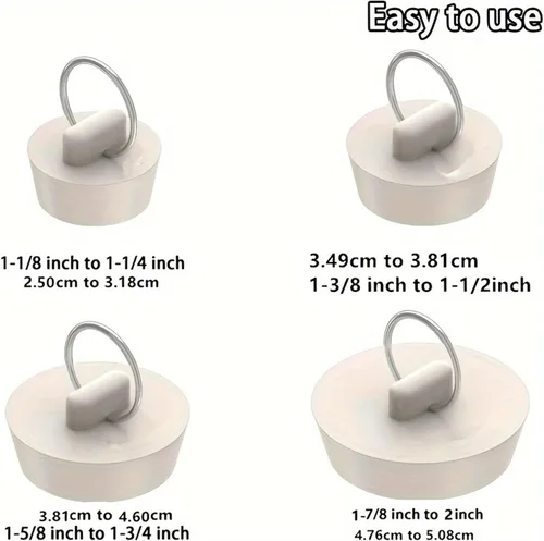 Vista 2 de Juego de tapones de drenaje, 4 tamaños, tapones de goma para fregadero, tapón blanco con anillo para colgar para bañera, cocina y baño