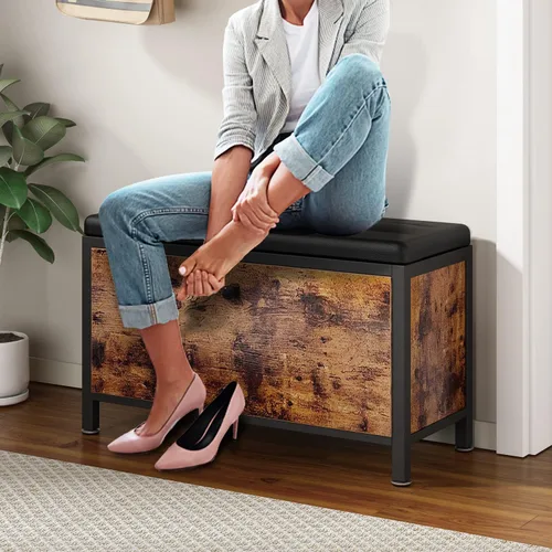 Vista 5 de Banco de almacenamiento de zapatos de 8 a 10 pares con zapatero oculto, asiento de banco de entrada con estante de almacenamiento de zapatos