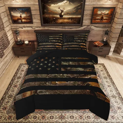 Vista 46 de Juego de ropa de cama rústica de granja color verde azulado con puerta de granero de madera, edredón de plumas tamaño Queen, decoración occidental
