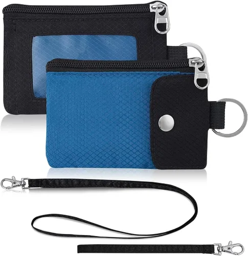 Vista 17 de Artpaxy Cartera minimalista para hombres y mujeres, llavero con bloqueo RFID, con cremallera, pequeña cartera con ventana de identificación, 2