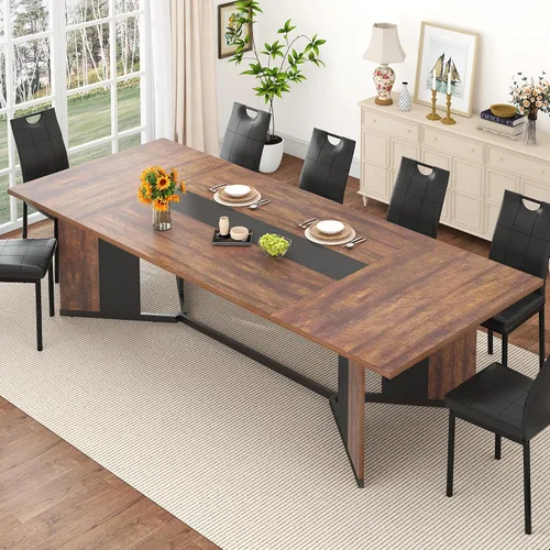 Vista 12 de chartustriable Mesa de comedor para 4 a 6 personas, mesa de cocina moderna grande de 71 pulgadas con diseño de camino de mesa integrado, mesa