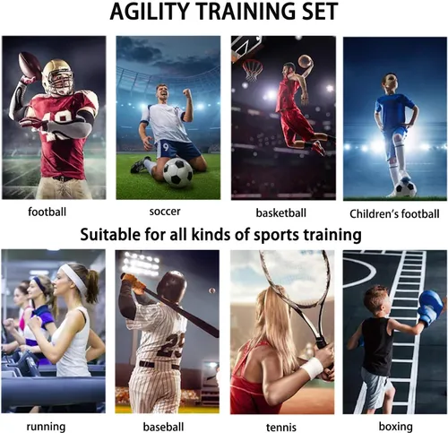 Vista 8 de Juego de entrenamiento de velocidad y agilidad, incluye 1 escalera de agilidad, 4 estacas de acero, 1 cinta para la cabeza deportiva, 1 cuerda