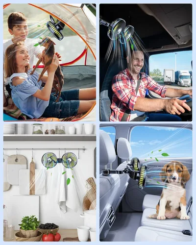 Vista 7 de Ventilador de coche recargable para asiento trasero de niños y bebé Hojas verdes