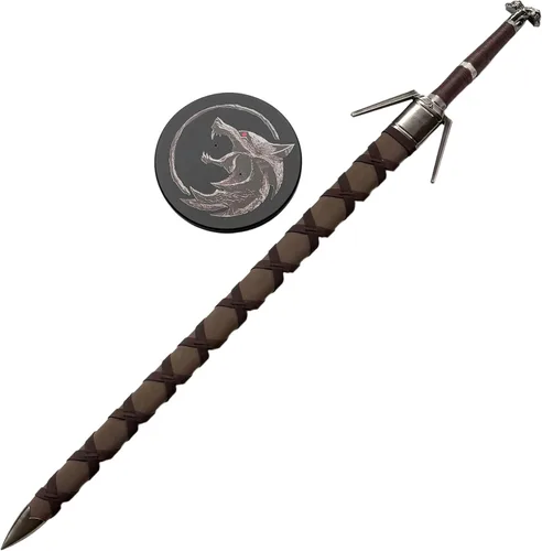 Vista 6 de Geralt - Espada de acero plateado de 50 pulgadas, espada de lobo blanco, espada larga medieval de fantasía, acero inoxidable 2CR13 con una placa