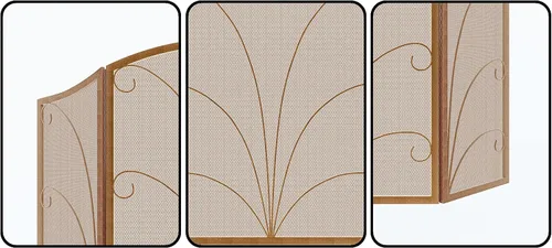 Vista 6 de Kingson - Pantalla para chimenea de 3 paneles con arco, a prueba de niños, decorativa, hecha a mano, de hierro forjado con espiral, cubierta Bronce