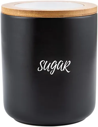 Vista 10 de Sello de almacenamiento de alimentos de cerámica de color puro Pot Spice Jar Sugar Bowl con tapa de bambú-café-negro