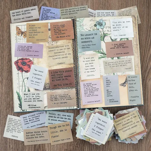 Vista 3 de LakoArt 120 Piezas Calcomanías de Citas Motivacionales Estilo Máquina de Escribir Retro No Repetitivas, Calcomanías Inspiradoras Vintage