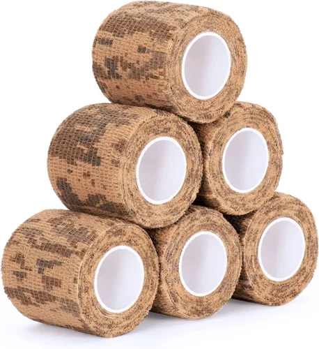 Vista 9 de Cinta envolvente autoadhesiva de camuflaje para protección de 5 cm x 4,5 m. Cinta de camuflaje discreta de tela no tejida. Vendaje elástico