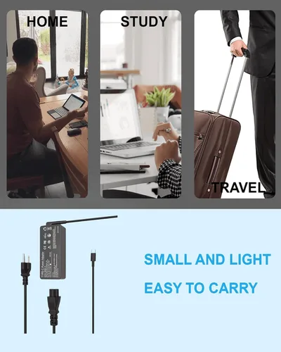 Vista 6 de Cargador USB C de 65 W y 45 W, compatible con Lenovo ThinkPad T14 T15 T16 E16 E15 Gen 1 Gen 2 X1 Yoga L13 7i Adaptador de corriente alterna