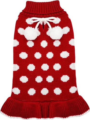 Vista 13 de KYEESE Suéteres para Perros con Agujero para la Correa Suéter Vestido Pequeño de Cuello Alto para Perros para Hembra Tejido de Lunares Cálido Ropa