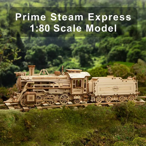 Vista 2 de ROKR Rompecabezas de madera 3D para adultos, kits de modelo de tren mecánico, rompecabezas de acertijos, kits de construcción de vehículos, regalo