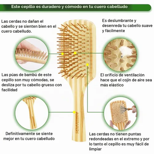 Vista 3 de Juego de peine de bambú para mujer, cepillo desenredante de paleta de madera para cabello grueso, fino, rizado, lacio, ondulado, fino, diente ancho