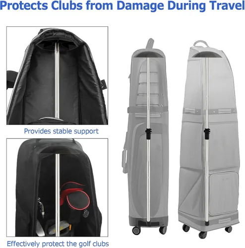 Vista 7 de Soporte para bolsa de viaje de golf, 33 a 60 pulgadas, varilla de soporte telescópica ajustable para aerolíneas rígidas, brazo rígido, protector