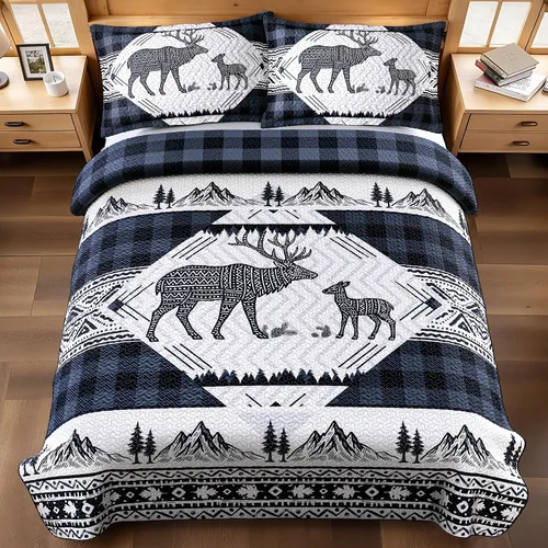 Vista 16 de Juego de 3 piezas de colcha tamaño King para cabaña, reversible, navideño, rústico, de microfibra, suave, ligera, de granja, con 2 fundas de 2-Oso