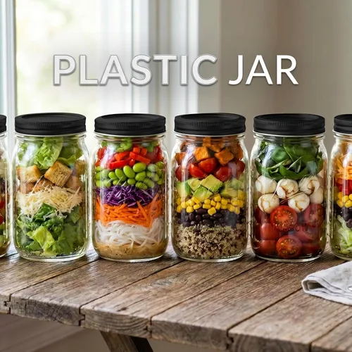 Vista 5 de Novelinks - Tarros de plástico de 32 onzas y tarros de plástico transparente con tapas, 32 onzas 6 Pack, Black, Quart Mason Jars Bulk, Plastic