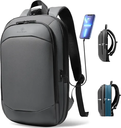 Vista 10 de hk Mochila de negocios para hombres de 17 pulgadas, delgada y expandible, impermeable, mochila de viaje para laptop con puerto de cargador USB, Negro