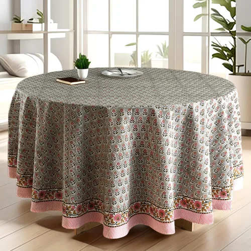 Vista 15 de CPC Mantel redondo - Mantel de algodón con estampado de bloques indios - Mantel de algodón impreso a mano y lavable - Primavera/Verano, mantel