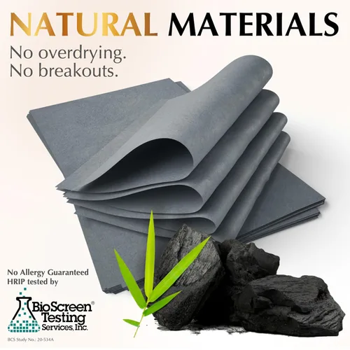 Vista 8 de Hojas de secado de aceite natural para cara con carbón de bambú, 25% más grandes, 1 unidad/100 hojas absorbentes de aceite aptas para maquillaje