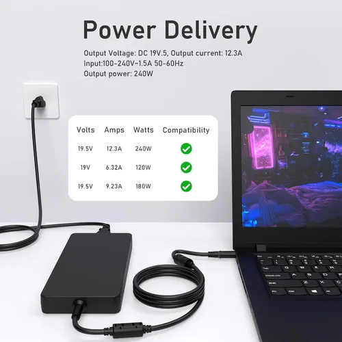 Vista 6 de Adaptador de CA de 240 W 180 W 0.291 in compatible con Dell Precision 7680 M6800-M6700 Alienware M15 M17 R1-R5 M17X M18X Area-167.3 ft R2 G5 G7