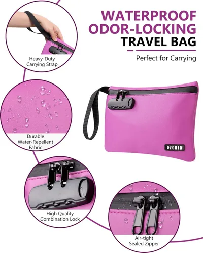 Vista 15 de OZCHIN Bolsa a prueba de olores con cerradura de combinación de 10 x 7 pulgadas, bolsa de bloqueo de piel sintética impermeable con cerradura, gran