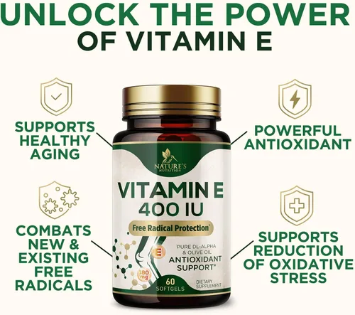 Vista 7 de Vitamina E de 180 mg por porción – Vitaminas E DL-Alfa, suplemento dietético rico en antioxidantes para la piel, el corazón y el apoyo inmunológico