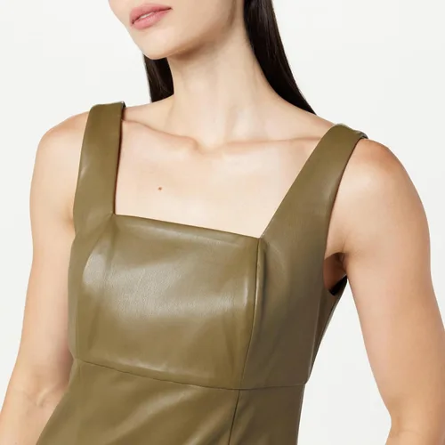 Vista 3 de The Drop Hank - Mini vestido de piel vegana con cuello cuadrado para mujer