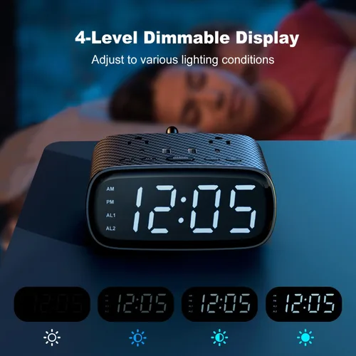 Vista 5 de Sussex Reloj despertador con 2 USB-C, 2 cargadores USB-A, 2 tomas de corriente, 2 tomacorrientes, pantalla LED, reloj digital regulable con función