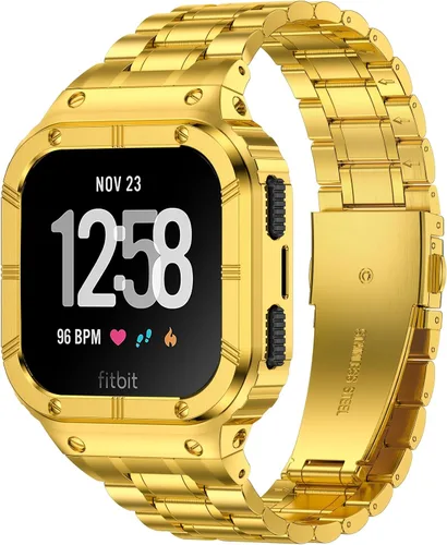 Vista 10 de BAITEYOU Correa de reloj de acero inoxidable con funda compatible con Fitbit Versa/Fitbit Sense Bands, pulseras de metal protectoras resistentes