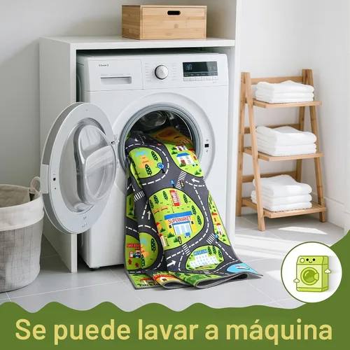 Vista 6 de Alfombras de juego de autos para niños, 36 x 60 pulgadas, tapete de juego de mapa de ruta urbano para jugar con autos, camiones, tapete de juego