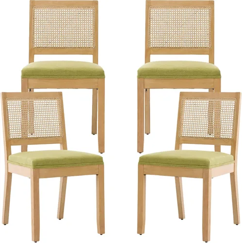 Vista 35 de ODUSE-DAILY Juego de 2 sillas de comedor French Country color beige, sillas de comedor de madera bohemia con respaldo tejido y asiento tapizado