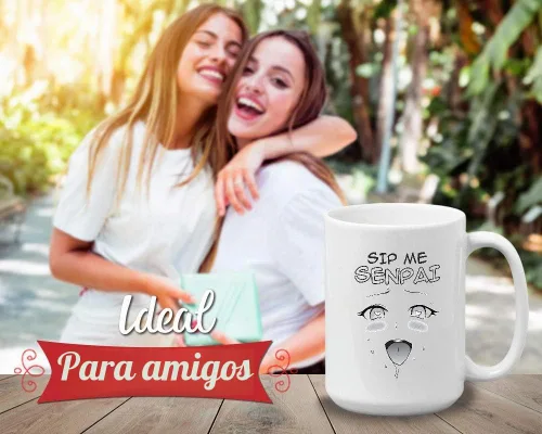Vista 2 de Taza de café blanca de anime de 15 oz - Sip Me Senpai - Haentai Weaboo