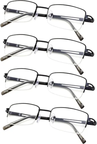 Vista 5 de Paquete de 4 lentes de lectura de media montura para hombres y mujeres con bisagras de resorte, lectores de metal