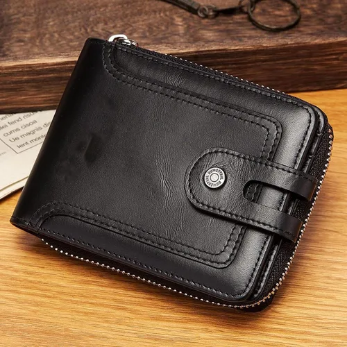 Vista 6 de ZAINJO Wallets For Men Genuine Cowhide Leather Men Wallets Fashion Male Zippers Wallet Small Mini Coin Pocket Purse Card Holders Walet Bag Boys