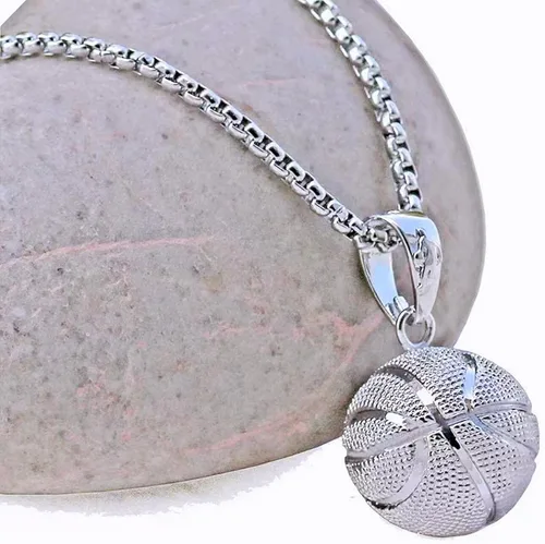 Vista 3 de LAIMIUMIU33 Cadena helada para hombres, collar con colgante de baloncesto para niños, cuernos, estilo deportivo, estilo Nba, hip hop, punk, joyería