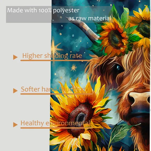 Vista 4 de HOSIMA Impresión 3D de pintura al óleo de las tierras altas de vaca y girasol cortinas para sala de estar, juego de 2 paneles de 45 pulgadas de Azul