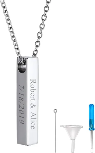 Vista 170 de FindChic Collares personalizados con urna para cenizas, barra vertical, gato, luna, reloj de arena, garra de perro, acero inoxidable, chapado en oro