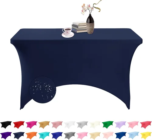 Vista 95 de Paquete de 2 fundas de mesa de elastano impermeables para mesas rectangulares, 6 pies, negras, elásticas, resistentes a manchas, para todas