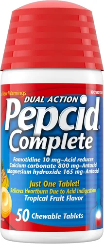 Vista 15 de Pepcid Reductor de ácido de doble acción completo + tabletas masticables antiácidas, sabor a bayas, 8 unidades.