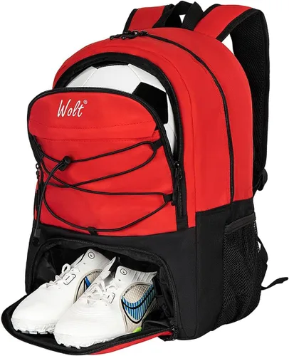 Vista 10 de WOLT - Mochila para balón de fútbol juvenil, bolsa deportiva con soporte para balón y compartimento para zapatos, para fútbol, fútbol americano