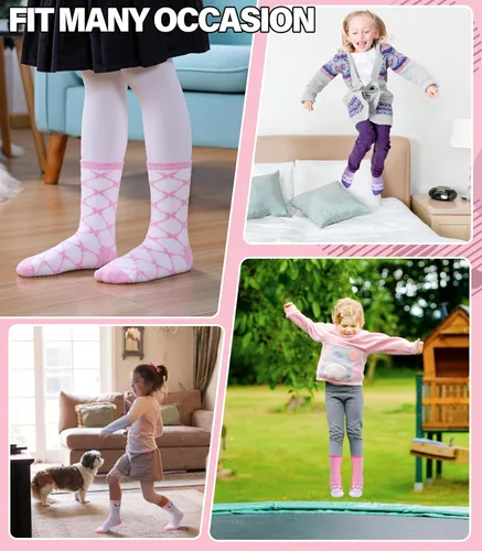 Vista 5 de Calcetines antideslizantes para niñas pequeñas, calcetines de algodón con agarres, 12 pares