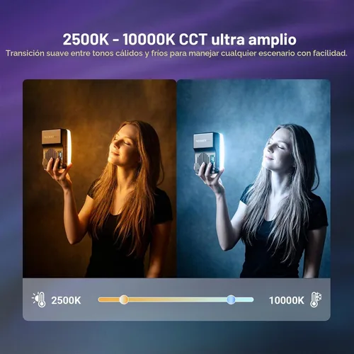 Vista 6 de NEEWER BASICS BS40C Full RGB Luz de Video Magnética para Cámara, Modo Boost de 45W, Panel LED Pequeño de Iluminación 4800lx/0.5m CRI95+ 2500-10000K