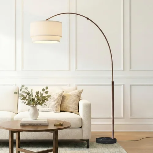 Vista 10 de Brightech Mason - Lámpara de pie de arco - Lámpara de pie de esquina moderna con pantalla de tambor colgante única para sala de estar - Luz curva