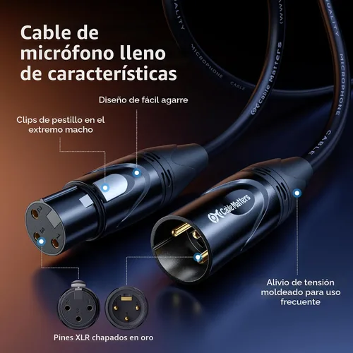 Vista 6 de Cable Matters Paquete de 2 cables XLR a XLR de alta calidad, cable de micrófono, M-F, 1 pie