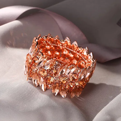 Vista 3 de EVER FAITH Pulsera elástica para mujer, cadena de mano Art Deco de cristal marquesa, joyería de novia, Cristal