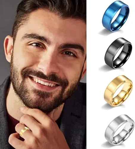 Vista 6 de MOZAKA Juego de 12 anillos giratorios de cadena de acero inoxidable de 0.315in para hombres y mujeres, patrón de dragón, pulido, boda, liberación