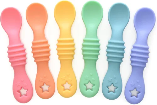 Vista 9 de PrimaStella Cucharas de silicona para bebés de 6 piezas, cucharas para bebés de primera etapa, cuchara de entrenamiento para bebés de punta suave