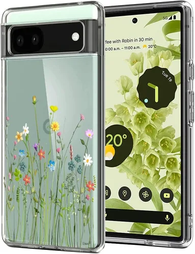 Vista 18 de Unov Funda para Pixel 6a, transparente con diseño, ajuste delgado, buen agarre, funda de teléfono en relieve, cubierta protectora a prueba de Flor