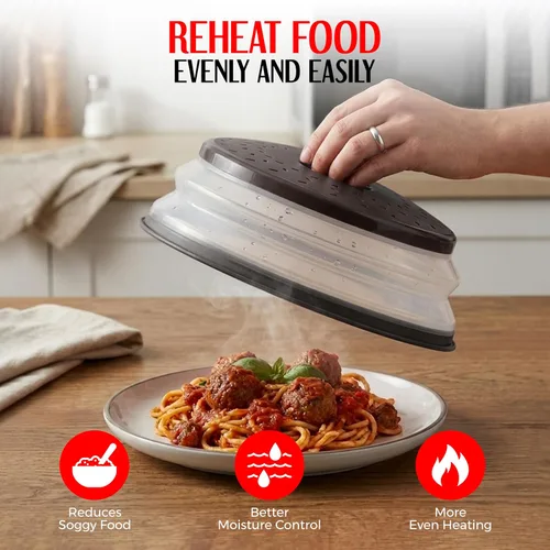 Vista 2 de Paquete de 1 fundas plegables para microondas, cubierta para salpicaduras de microondas para alimentos, diseño que ahorra espacio (10.5 pulgadas)