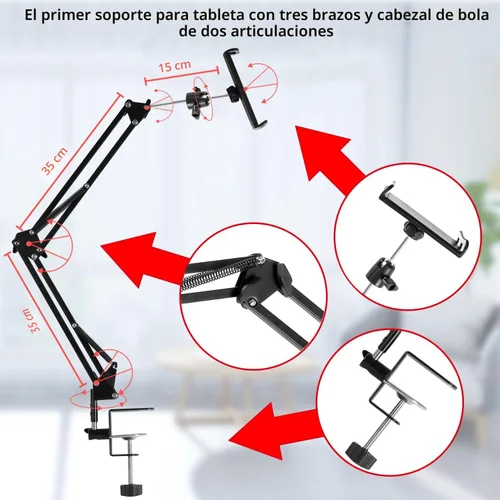 Vista 7 de Soporte para Tableta y Soporte para Teléfono para Cama, Soporte para iPad para Escritorio, Cabecera, Mesita de Noche, Mesa, Compatible con iPhone
